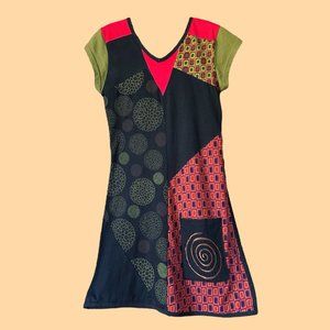Little Kathmandu Dress Cotton Nepal Colorful Hippie S / M EUC Short Sleeves